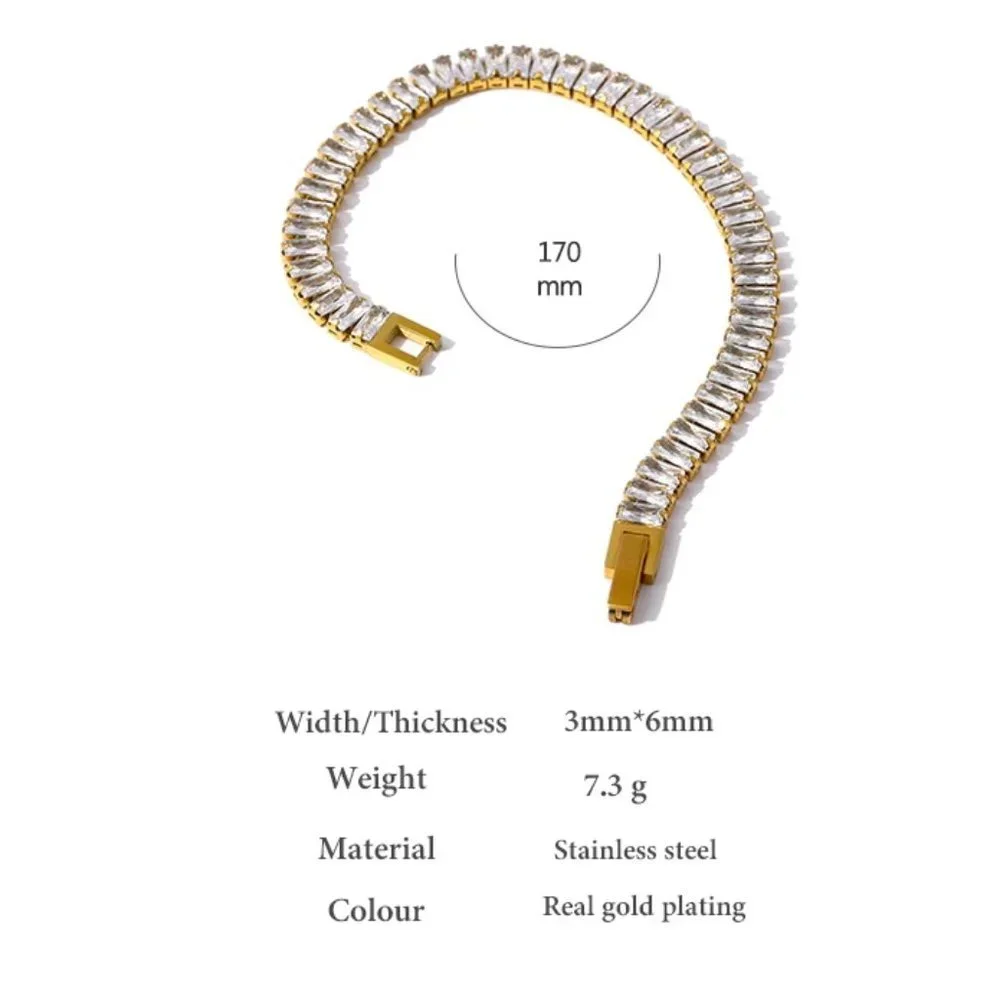 New 18K Gold Plated Baguette Diamond Bracelet